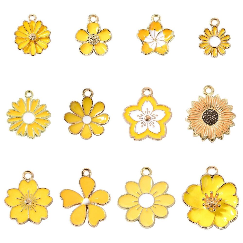 5767 60 pcs 12 Styles Spring Summer Floral Themed Charms Yellow Series